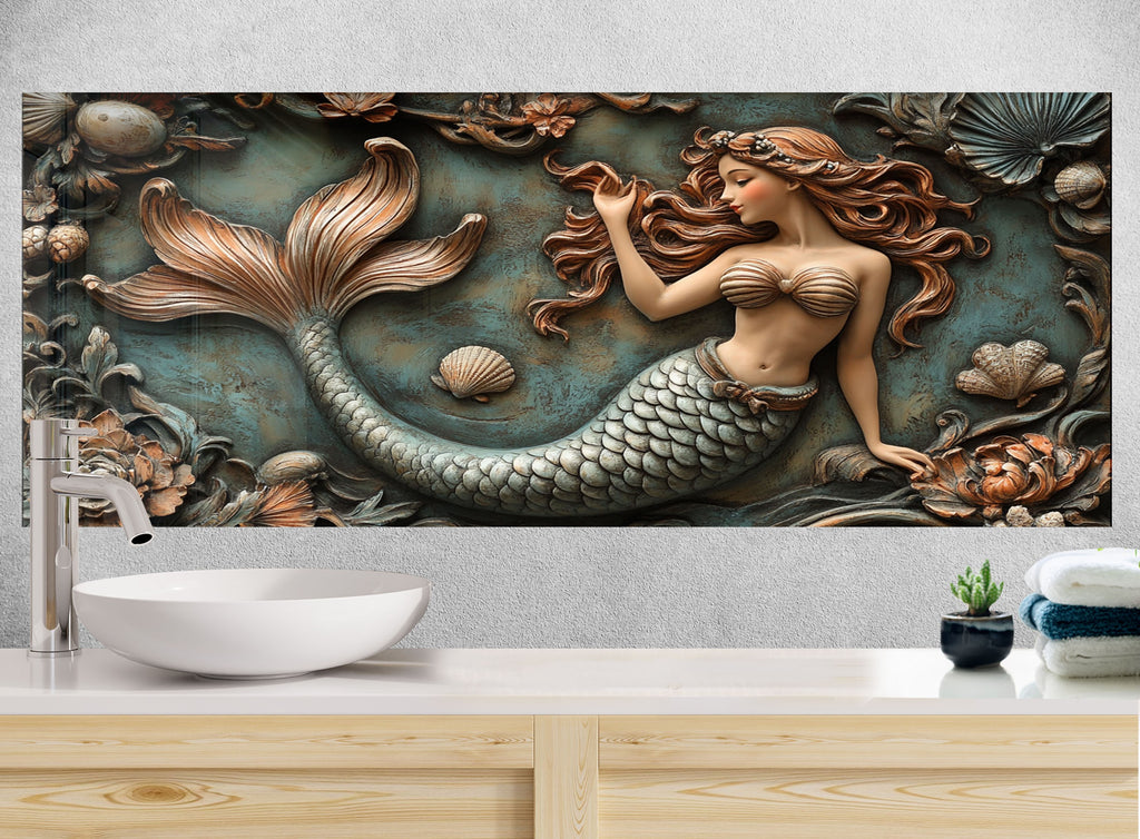 Mystical Mermaid Stained - Glass Kitchen Backsplash-BacksplashArtworks