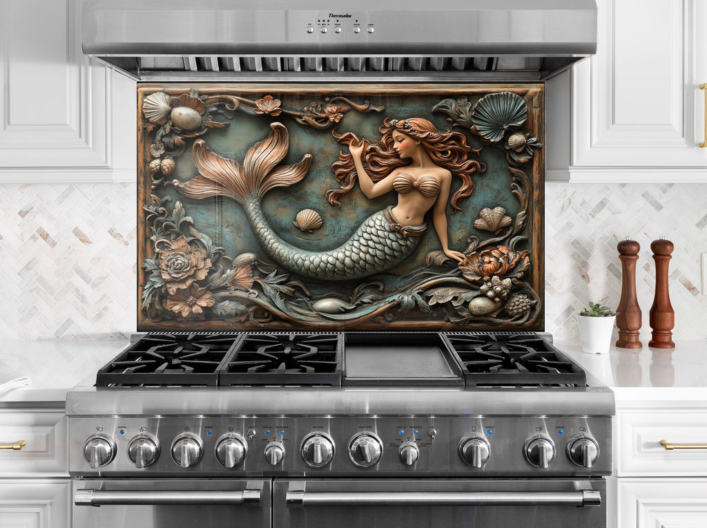 Mystical Mermaid Stained - Glass Kitchen Backsplash-BacksplashArtworks