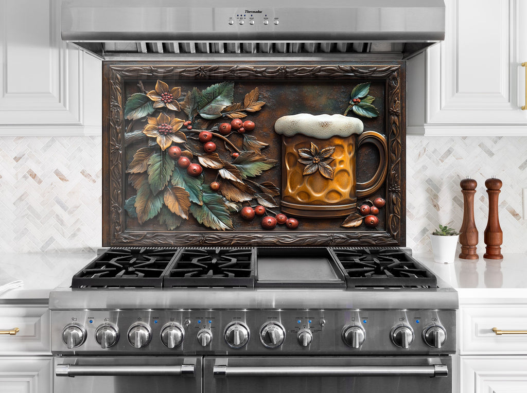 Rustic Brew Beer Stained - Glass Kitchen Backsplash-BacksplashArtworks