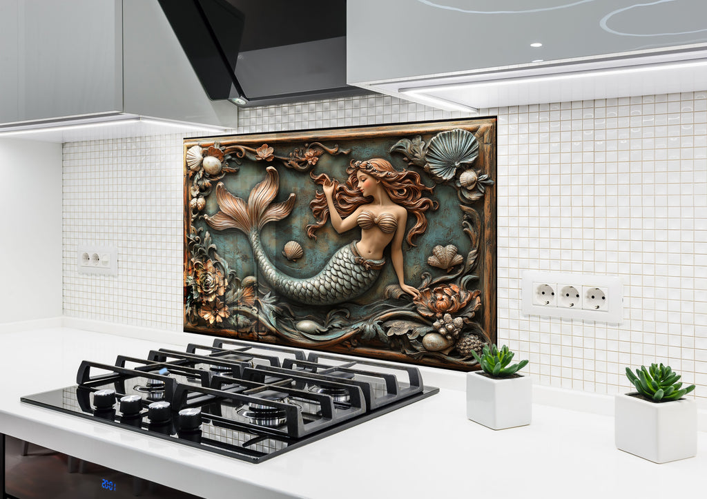 Mystical Mermaid Stained - Glass Kitchen Backsplash-BacksplashArtworks