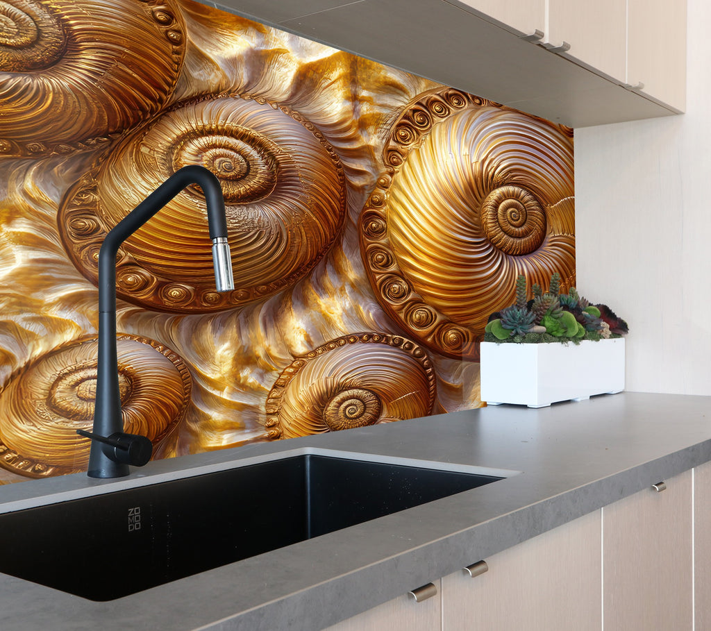 Golden Nautilus Stained - Glass Kitchen Backsplash-BacksplashArtworks