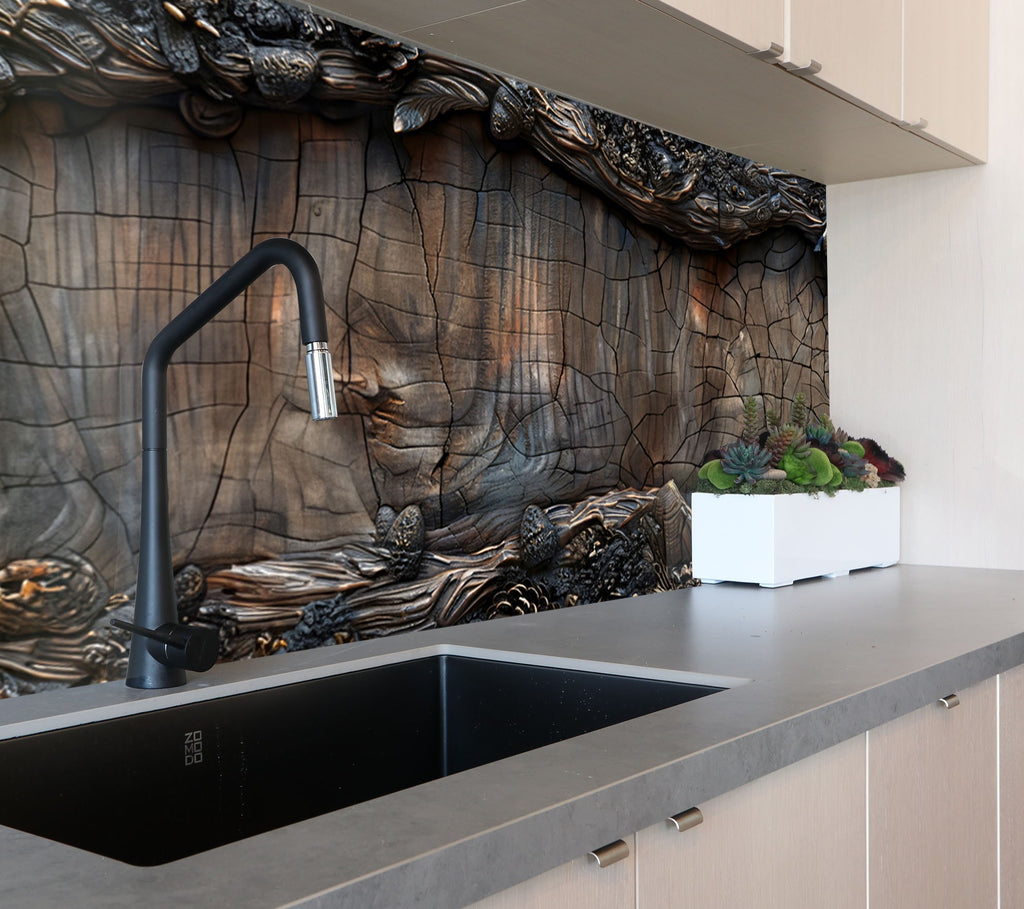 Tree Trunk - Glass Kitchen Backsplash-BacksplashArtworks