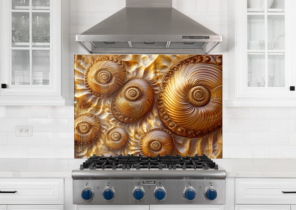 Golden Nautilus Stained - Glass Kitchen Backsplash-BacksplashArtworks