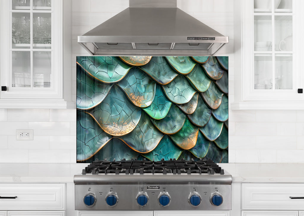 Emerald Dragon Scale Stained - Glass Kitchen Backsplash-BacksplashArtworks