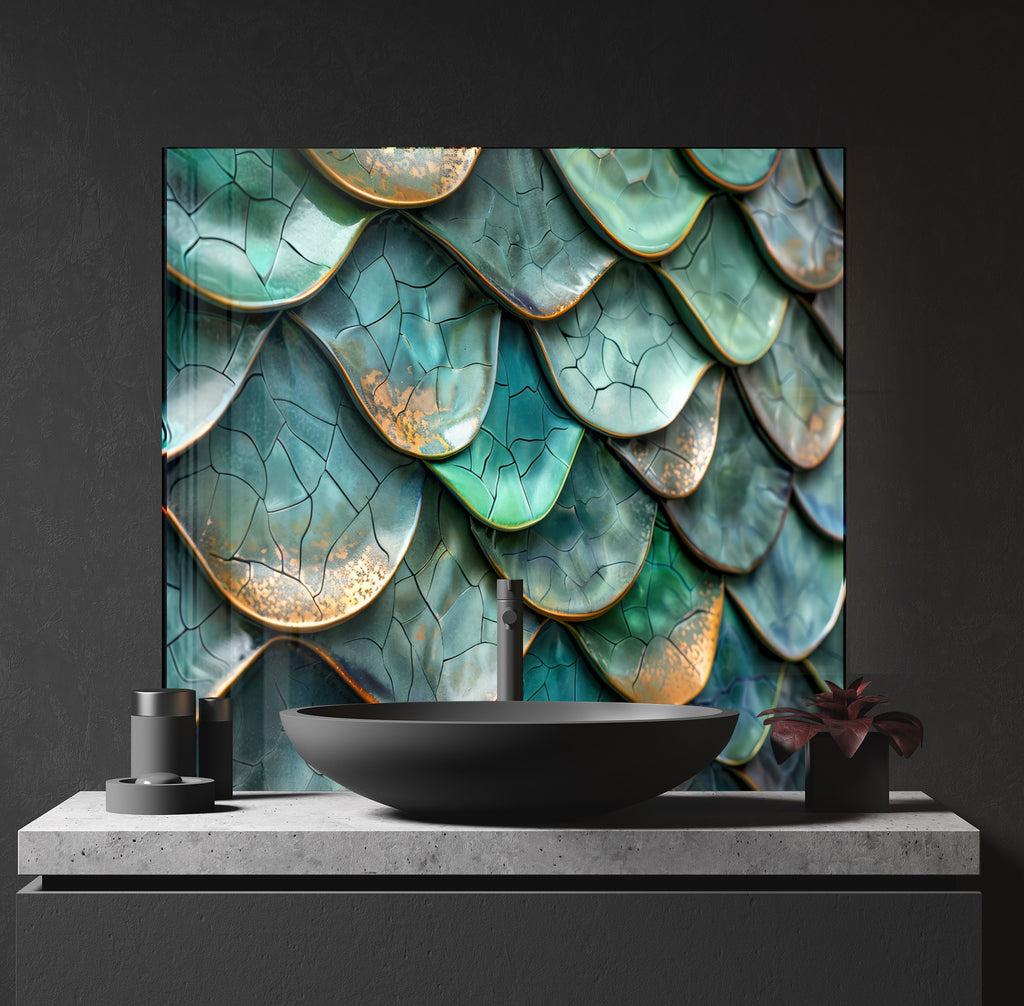 Emerald Dragon Scale Stained - Glass Kitchen Backsplash-BacksplashArtworks