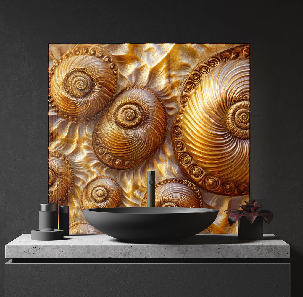 Golden Nautilus Stained - Glass Kitchen Backsplash-BacksplashArtworks