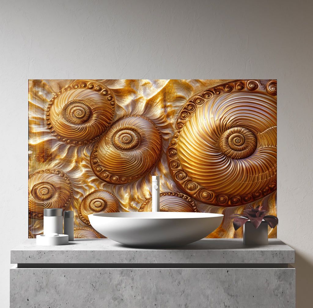 Golden Nautilus Stained - Glass Kitchen Backsplash-BacksplashArtworks