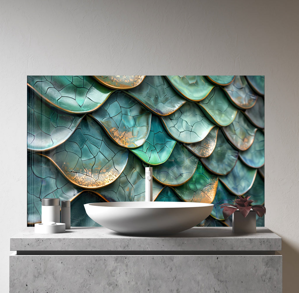 Emerald Dragon Scale Stained - Glass Kitchen Backsplash-BacksplashArtworks