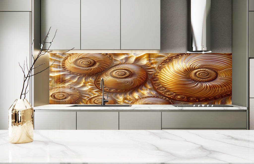 Golden Nautilus Stained - Glass Kitchen Backsplash-BacksplashArtworks