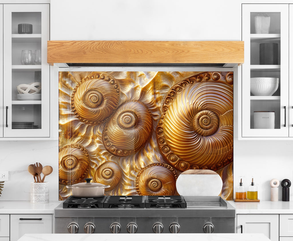 Golden Nautilus Stained - Glass Kitchen Backsplash-BacksplashArtworks