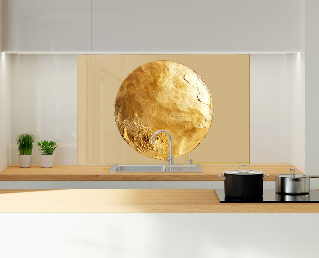 Golden Sun - Tempered Glass Kitchen Backsplash-BacksplashArtworks