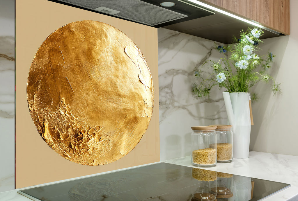 Golden Sun - Tempered Glass Kitchen Backsplash-BacksplashArtworks