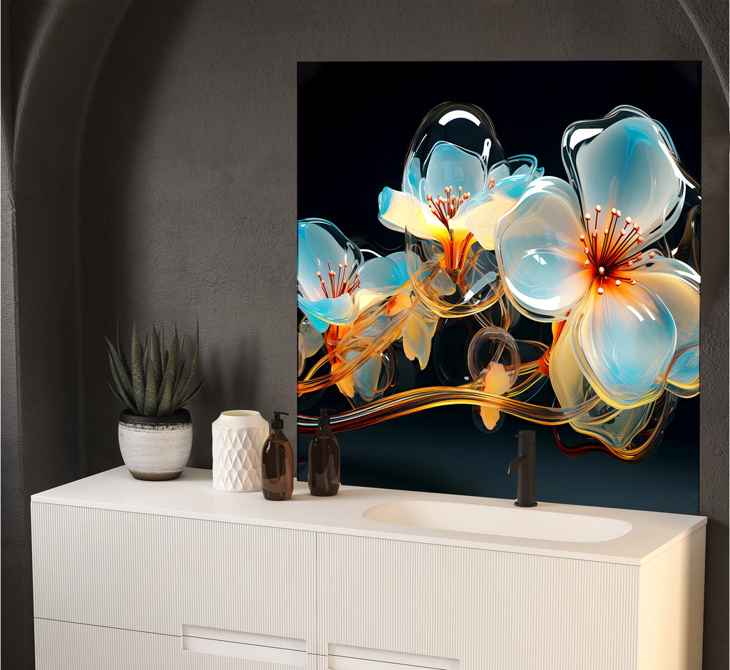 a painting of flowers on a black background