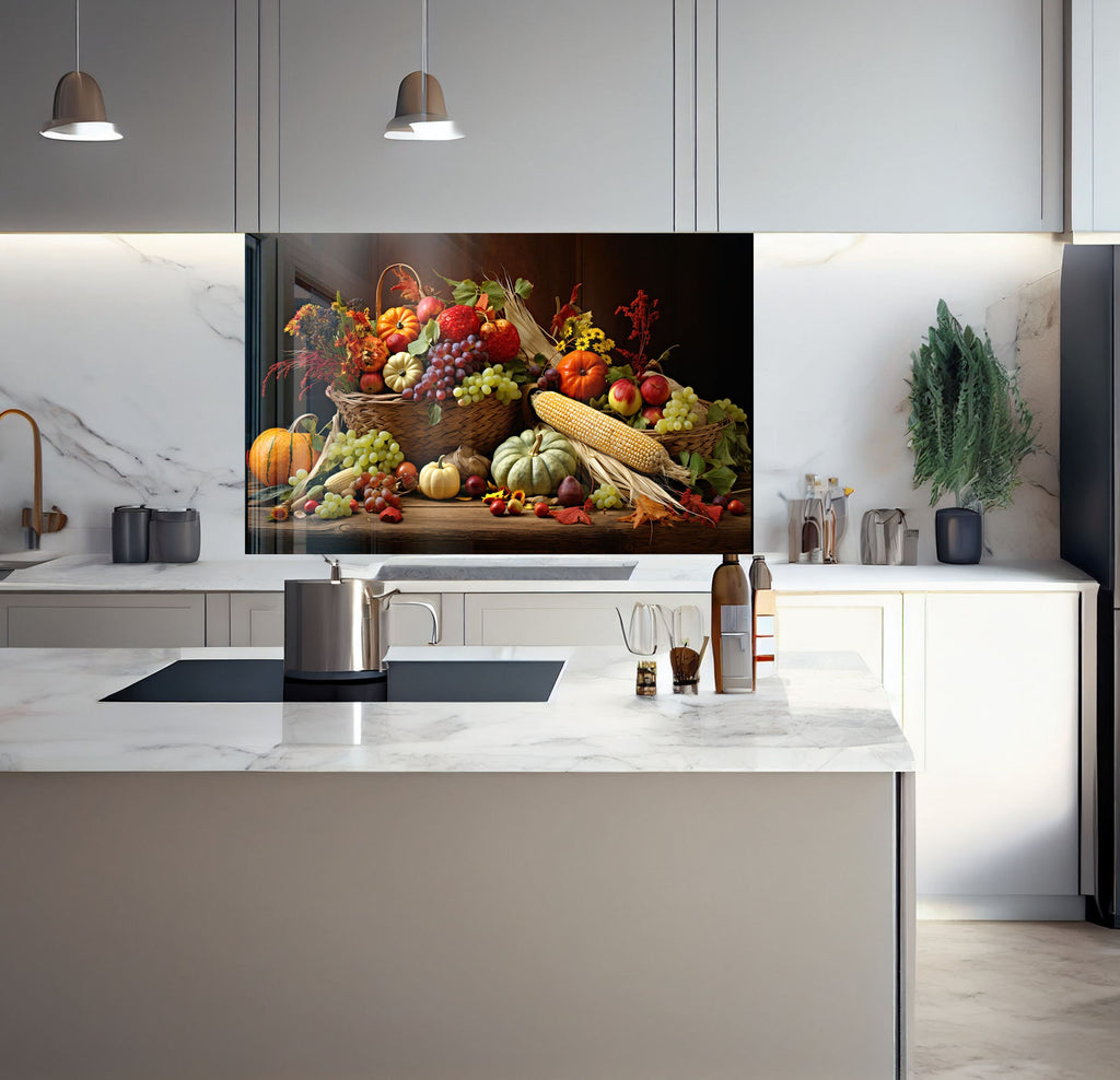 a painting of a bowl of fruit on a kitchen counter