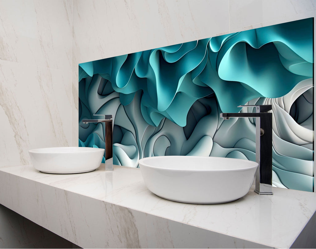 two white bowls on a counter in a bathroom