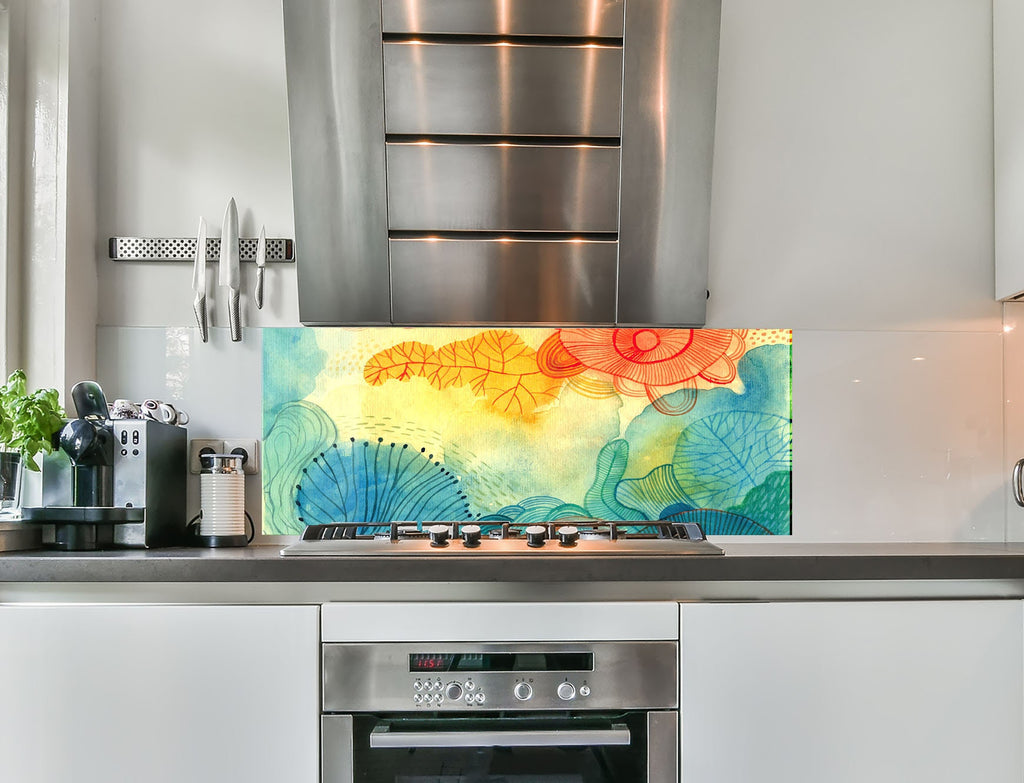 a kitchen with a stainless steel stove top oven