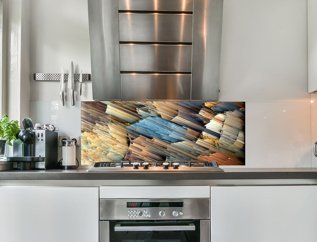 a kitchen with a stainless steel stove top oven