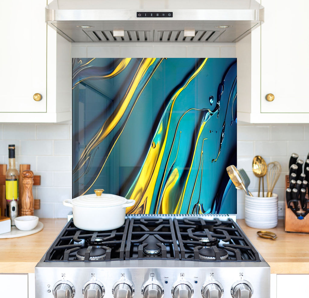 a stove top oven with a painting on it