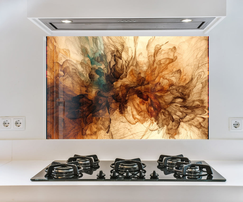 a picture of a painting on a wall above a stove