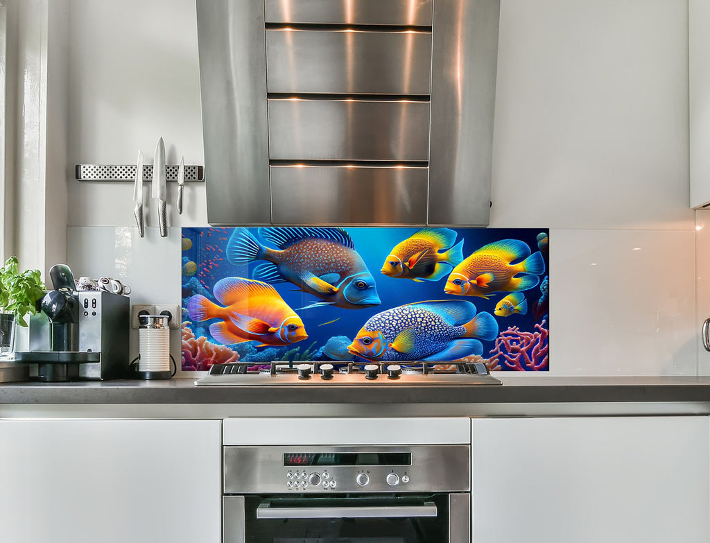 a kitchen with a stainless steel stove top oven