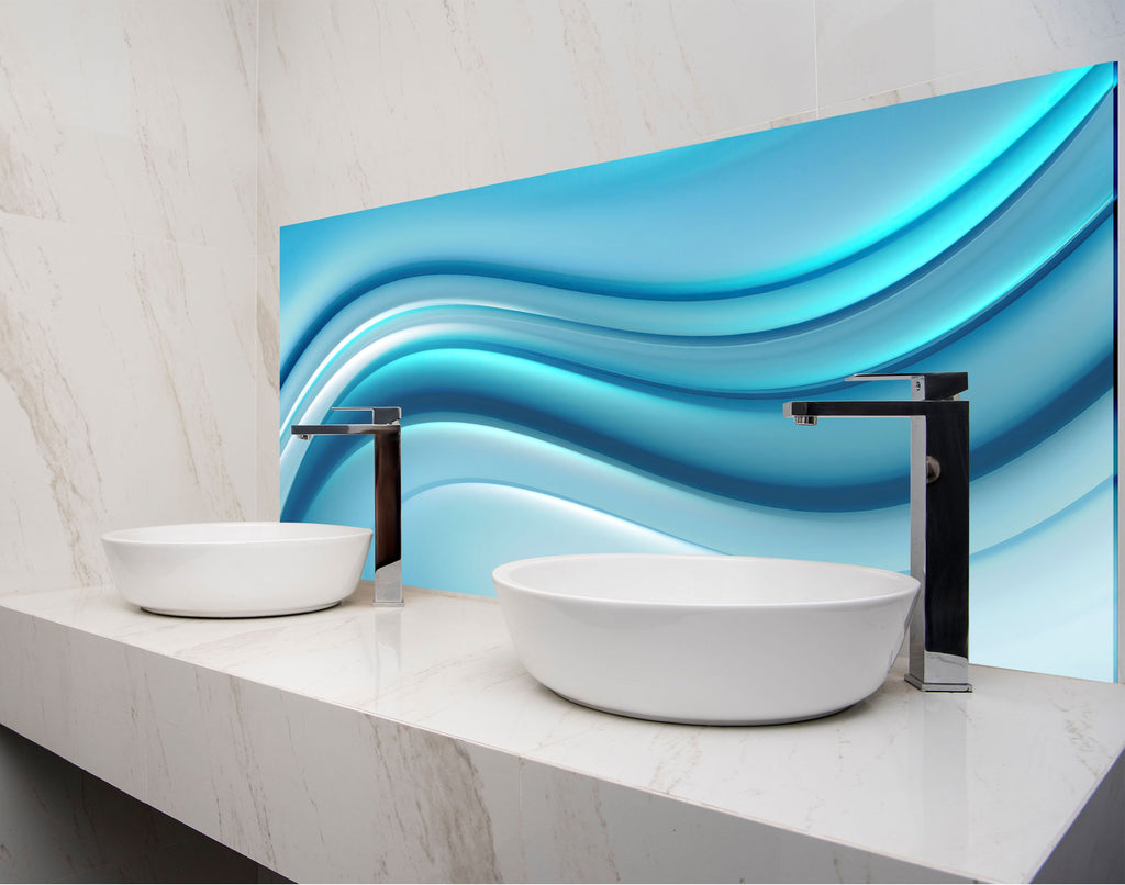 two white bowls on a counter in a bathroom