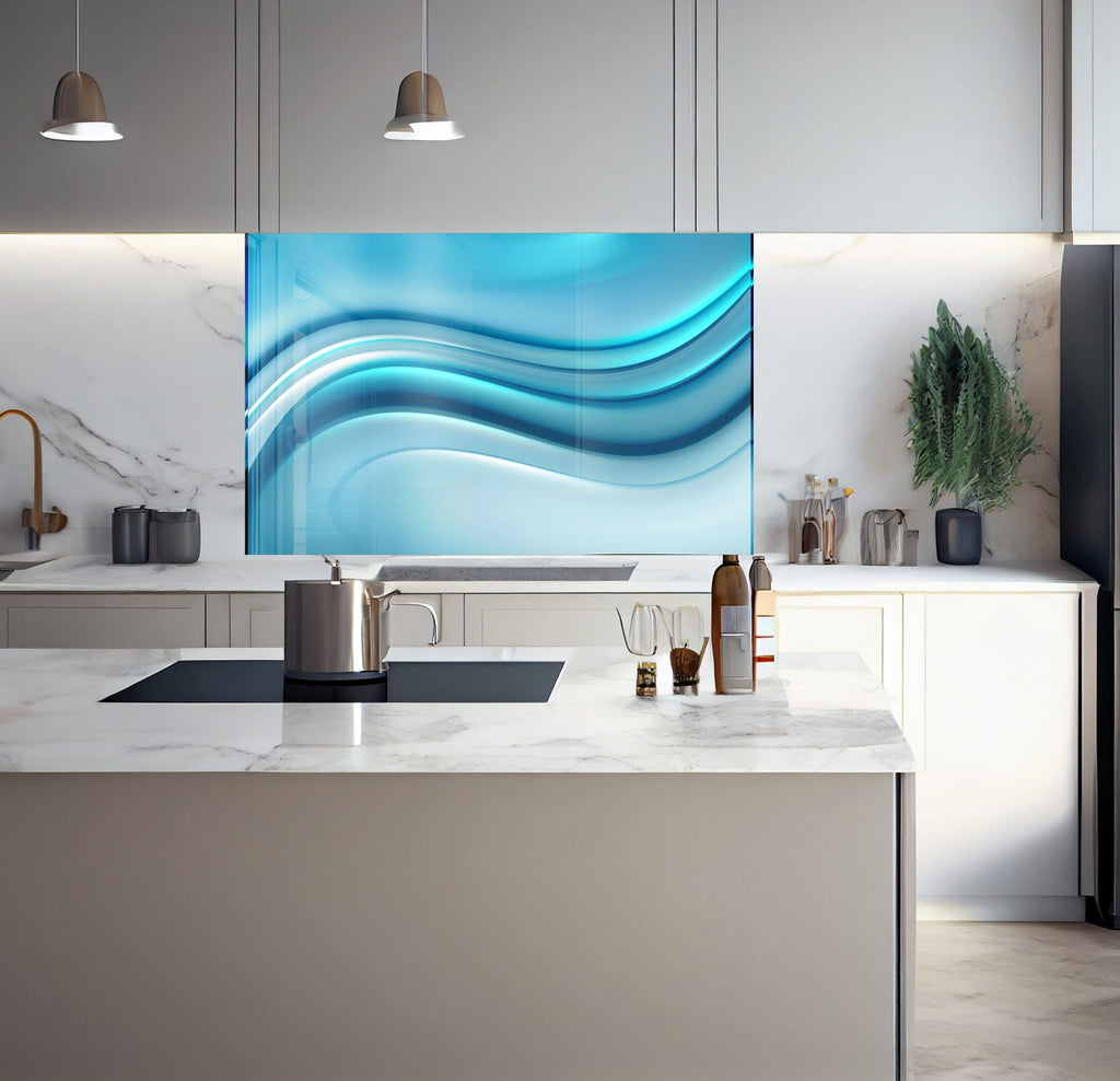 a kitchen with a marble counter top and white cabinets