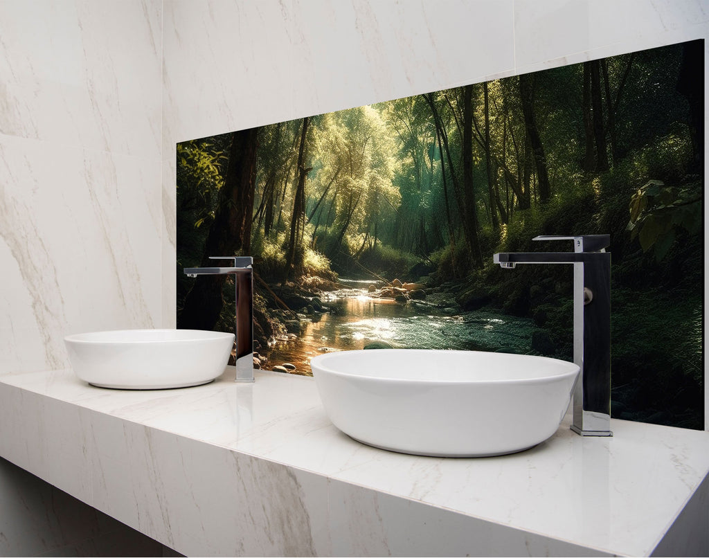 two white bowls on a counter in a bathroom