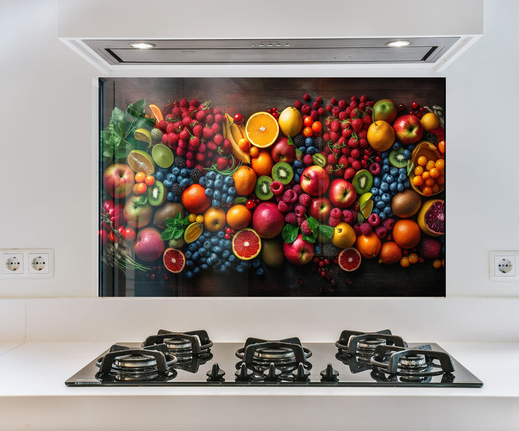 a painting of fruit on a stove top