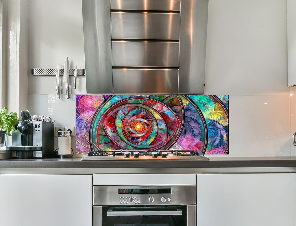 a kitchen with a stainless steel stove top oven