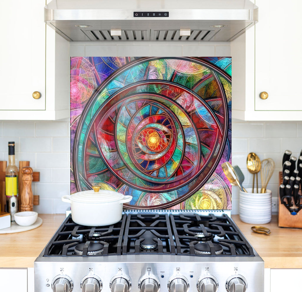 a painting on a stove top in a kitchen