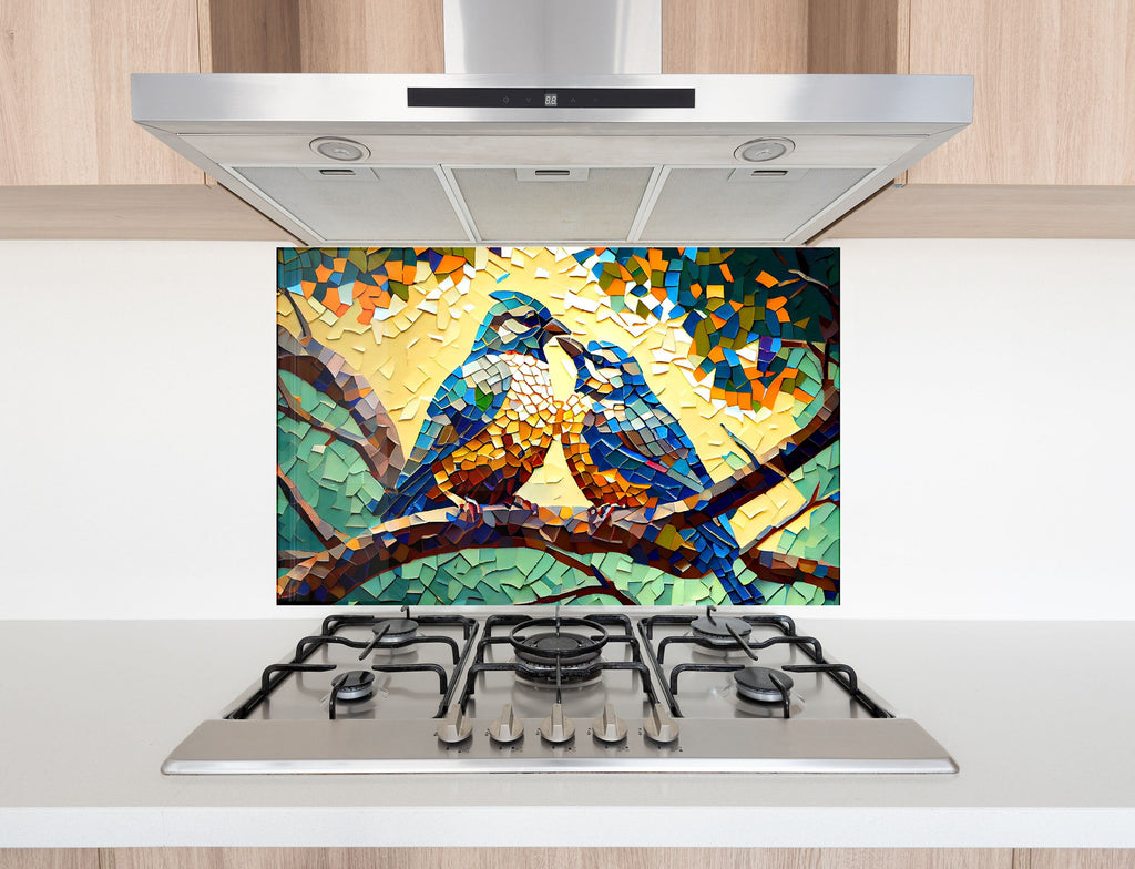 a painting of a bird sitting on top of a stove