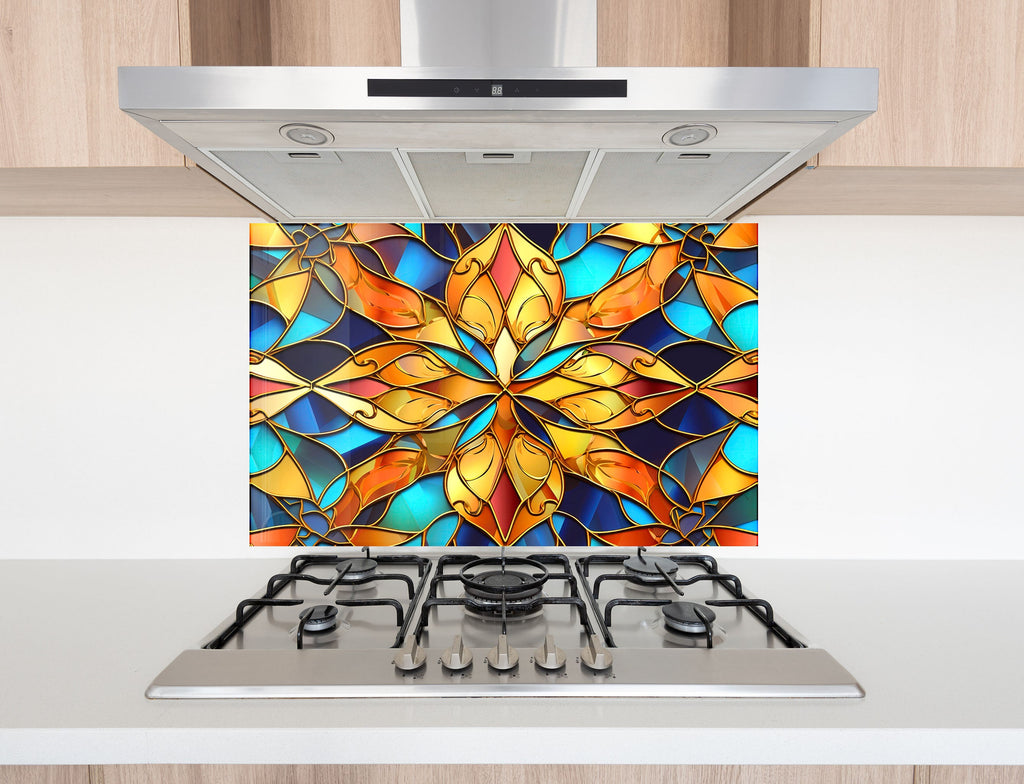 a stove top with a painting of a flower on it