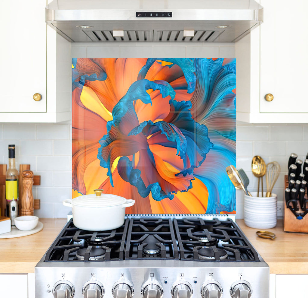 a painting on a stove top in a kitchen