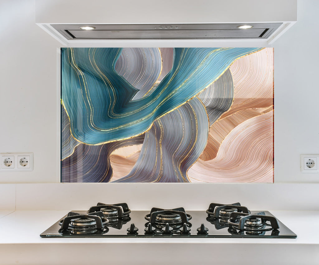 a picture of a painting on a wall above a stove