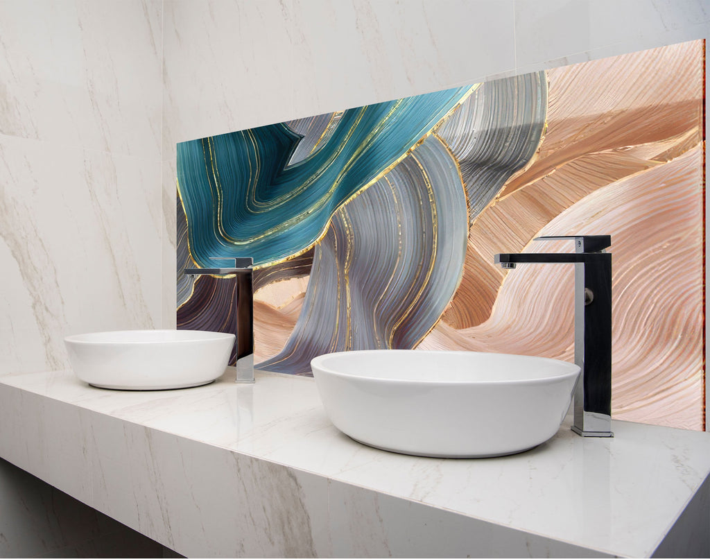 two white bowls on a counter in a bathroom