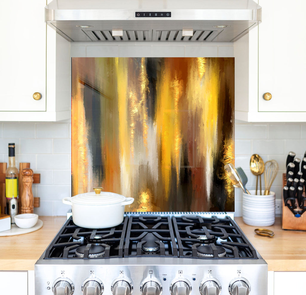 a painting on a stove top in a kitchen