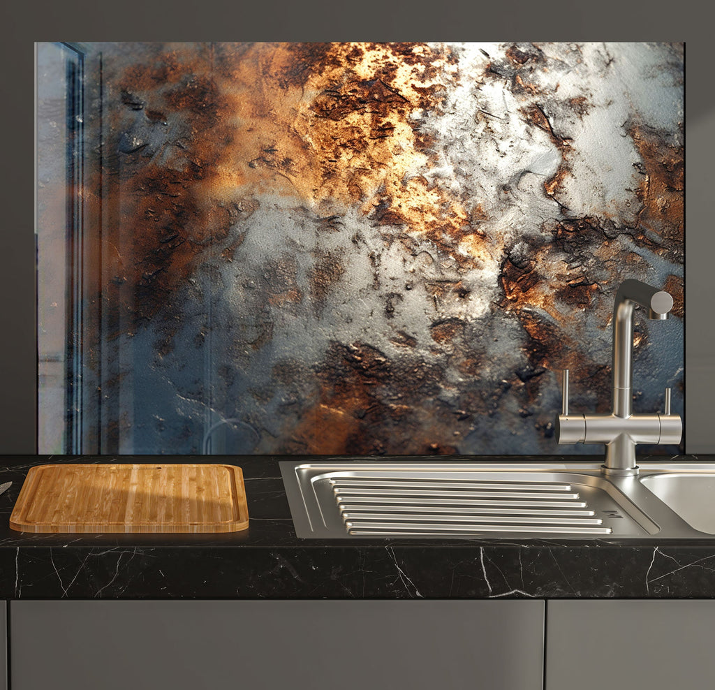 a kitchen counter with a sink and a cutting board