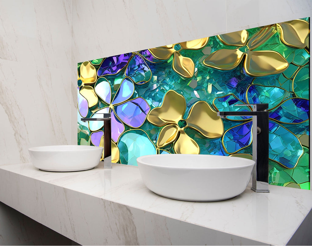 two white bowls on a counter in front of a colorful wall