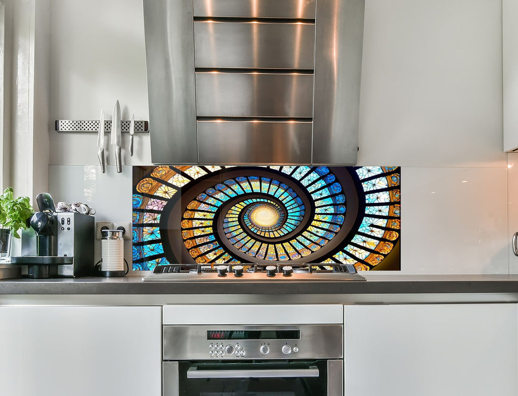 a kitchen with a stainless steel stove top oven