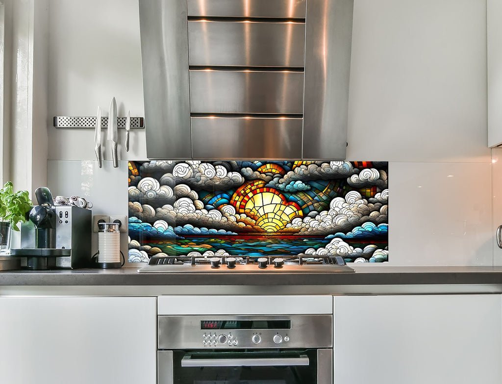 a kitchen with a stainless steel stove top oven