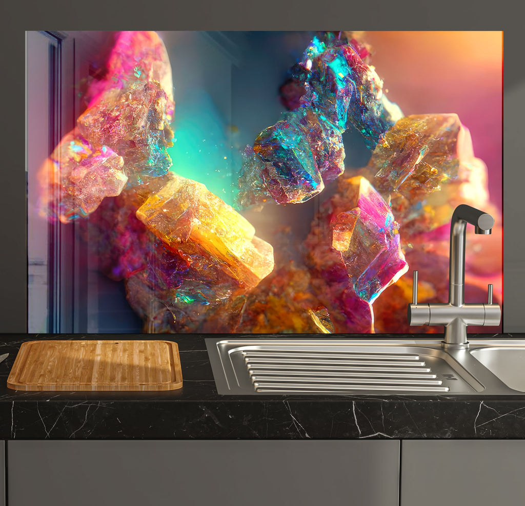 a kitchen counter with a sink and a cutting board