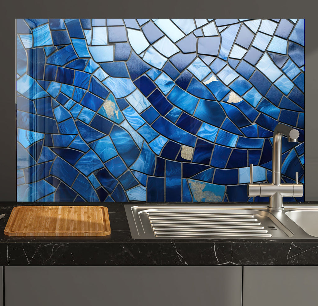 a kitchen counter with a sink and a wooden cutting board