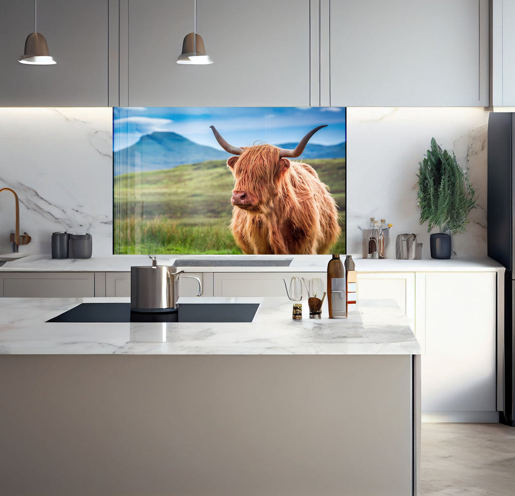 a picture of a cow in a kitchen