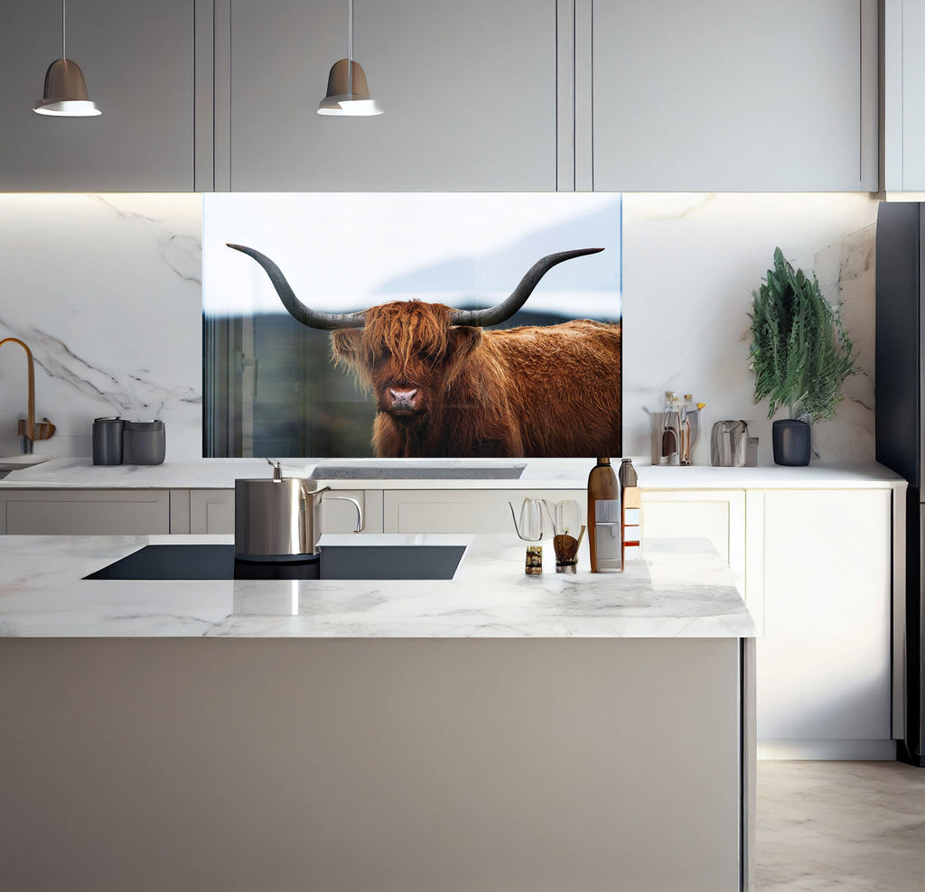 a picture of a bull in a kitchen