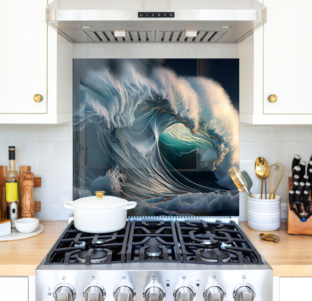 a stove top oven with a painting on it