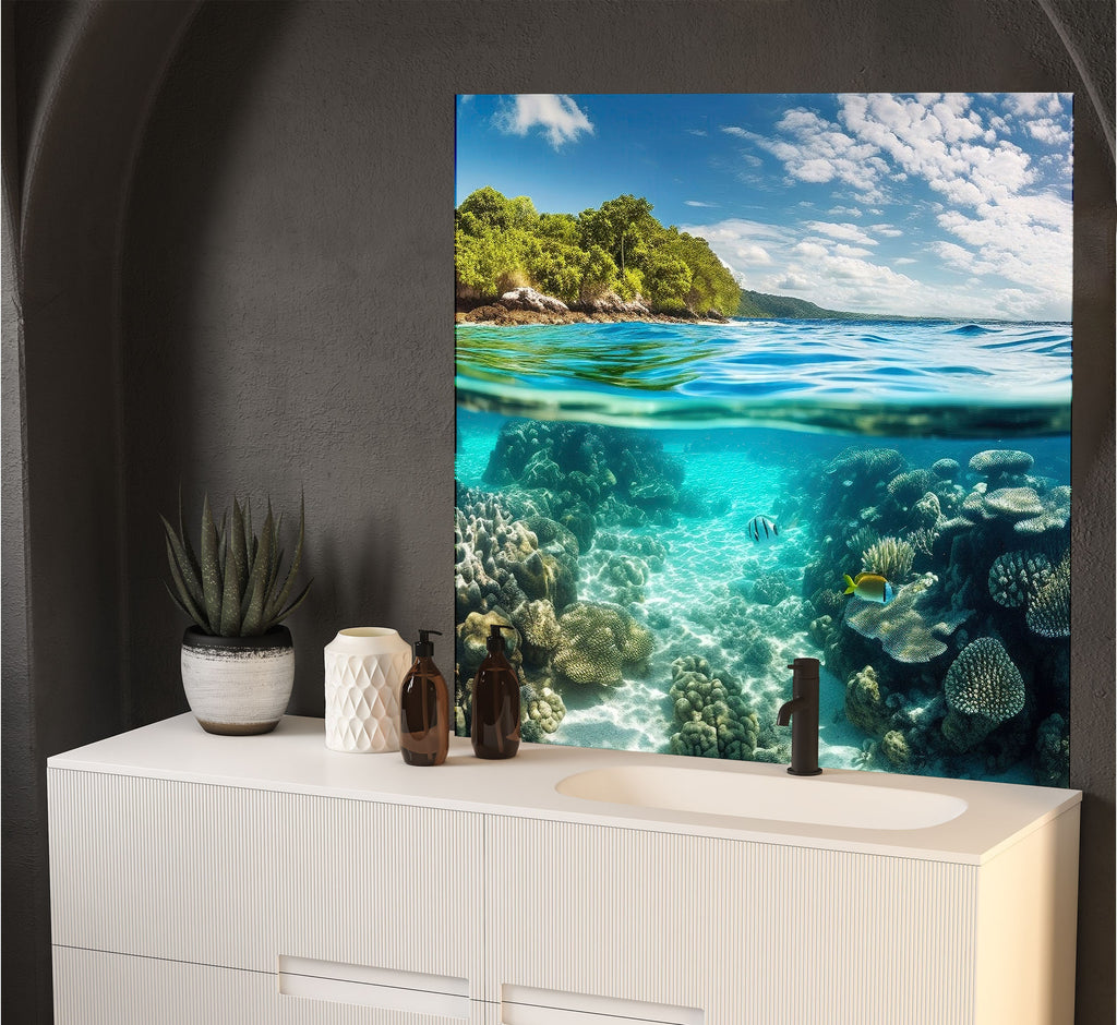 a painting of an underwater scene on a wall