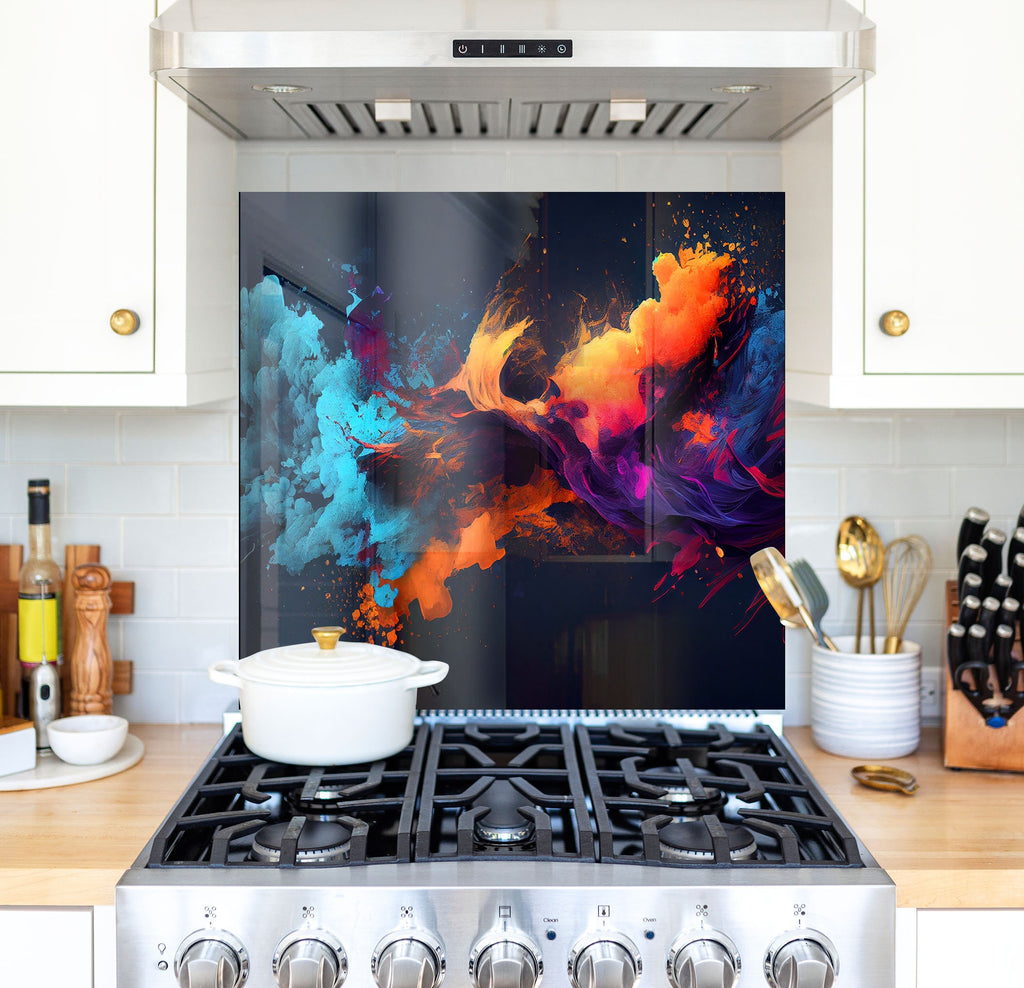 a stove top oven with a painting on it