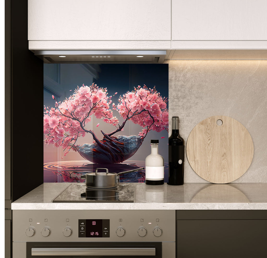 a kitchen with a stove top oven next to a cutting board