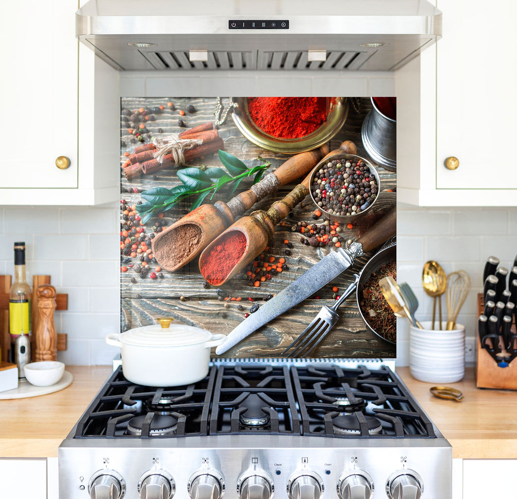 a kitchen stove with spices and spices on it