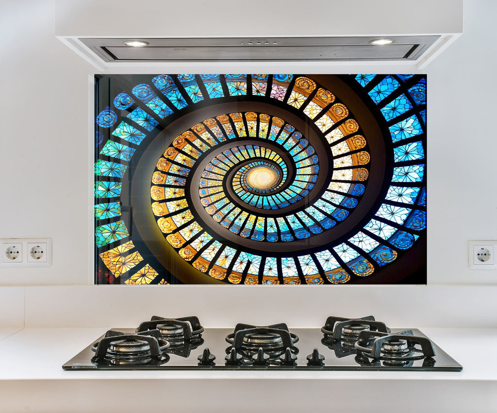 a picture of a spiral glass window in a kitchen